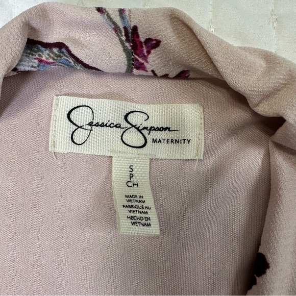 Jessica Simpson Maternity Blouson Cream and Burgundy Floral Dress - Picture 8 of 14